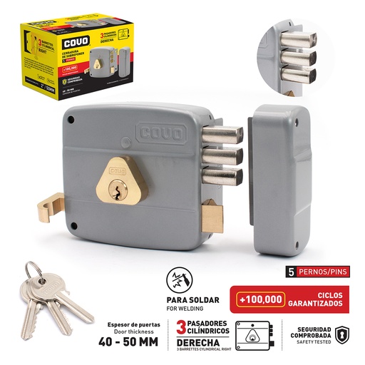 [7-081] CERRADURA CILINDRO FIJO 3 PINES CAJA COVO 7-081