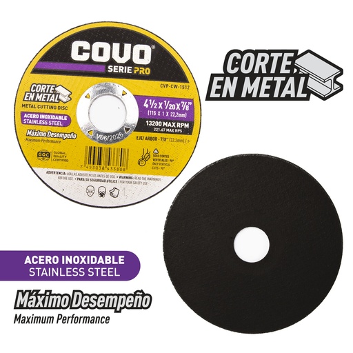 [7-132] [7-132] DISCO C/METAL EXTRA FINO 4 1/2" x 1/20" COVO PRO (PLANO) 7-132