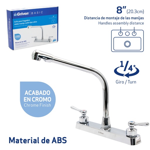 [7-239] LLAVE FREGADERO DOBLE PLAST/CROM GRIVEN BASIC 7-239