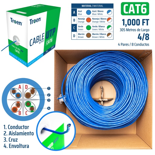[7-257] CABLE UTP CAT 6 1000FT 305 MTS TROEN 7-257