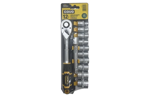 [7-313] JUEGO DADOS C/RACHET 1/2" 12 PCS PULG COVO 7-313