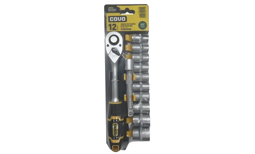 [7-314] JUEGO DADOS C/RACHET 1/2" 12 PCS MM COVO 7-314