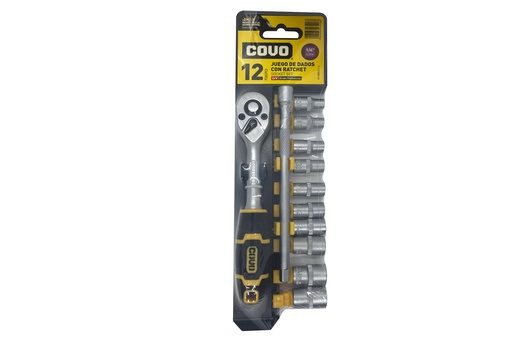 [7-315] JUEGO DADOS C/RACHET 1/4" 12 PCS PULG COVO 7-315 (DESC)