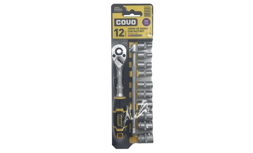 [7-316] JUEGO DADOS C/RACHET 1/4" 12 PCS MM COVO 7-316