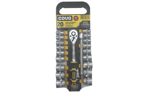 [7-321] JUEGO DADOS C/RACHET 3/8" 20 PCS MM COVO 7-321