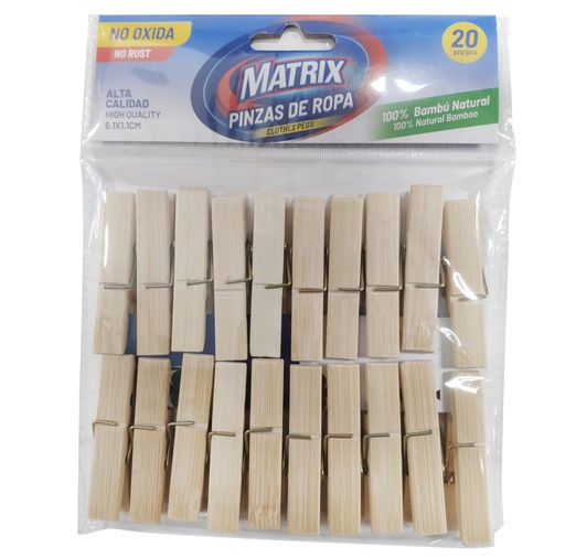 [7-331] PINZA ROPA MADERA x 20 UNID MATRIX 7-331