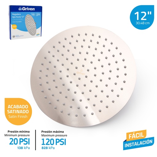 [7-339] REGADERA REDONDA SATINADA 12¨ GRIVEN 7-339