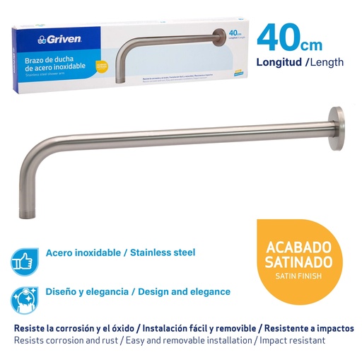 [7-353] BRAZO P/REGADERA REDONDO SATIN 40 CM GRIVEN 7-353