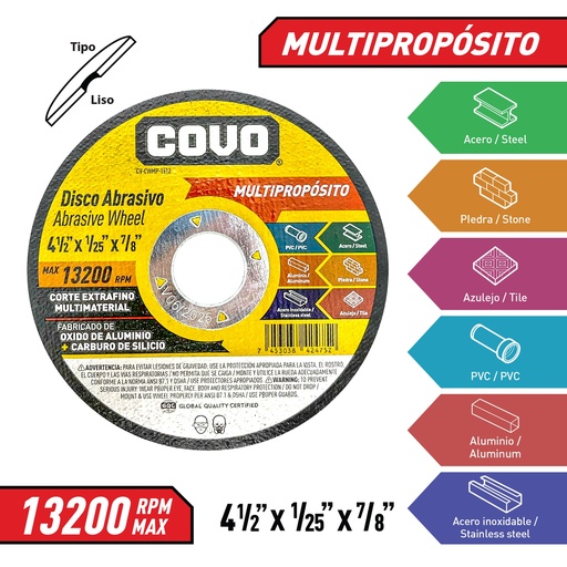[7-380] DISCO CORTE MULTIPROPOSITO 4 1/2" x 1/25" COVO (PLANO) 7-380