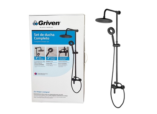 [7-428] SET DE REGADERA C/LLAVE P/TINA GRIVEN BLACK 7-428