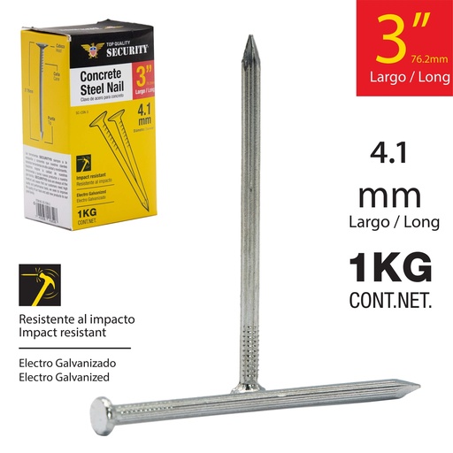 [7-431] [7-431] CLAVOS CONCRETO 3" 1KG  SECURITY 7-431