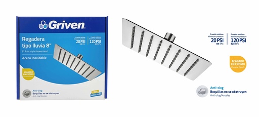 [7-437] REGADERA CUADRADA 8" GRIVEN 7-437