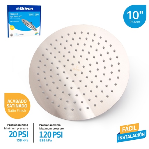 [7-446] REGADERA REDONDA SATINADA 10" GRIVEN 7-446