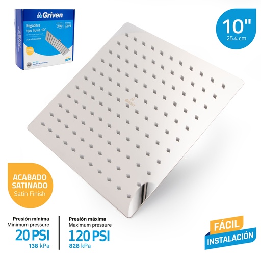 [7-447] REGADERA CUADRADA SATINADA 10" GRIVEN 7-447