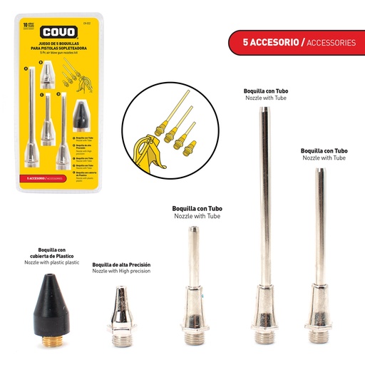 [7-456] JUEGO DE BOQUILLAS DE AIRE 5 PCS COVO 7-456