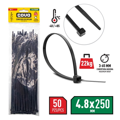 [7-469] TIRRAP 3.6mm x 200mm x 50 UNID NEGRO COVO 7-469