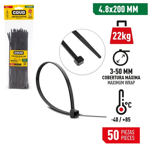 [7-471] TIRRAP 4.8mm x 200mm x 50 UNID NEGRO COVO 7-471