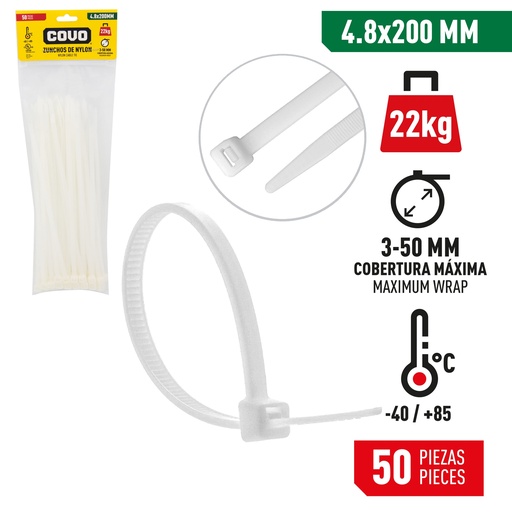 [7-472] TIRRAP 4.8mm x 200mm x 50 UNID BLANCO COVO 7-472