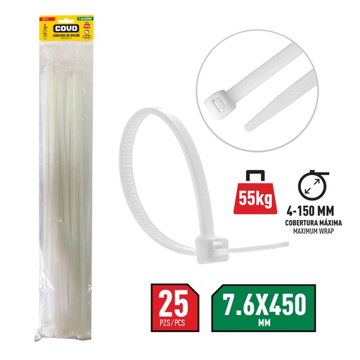 [7-474] TIRRAP 7.6mm x 450mm x 25 UNID BLANCO COVO 7-474