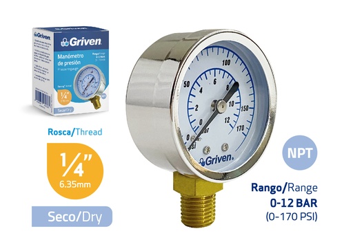 [7-505] MANOMETRO 0-12 BAR 1/4" GRIVEN 7-505