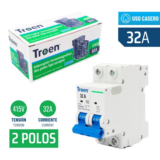 [7-543] [7-543] BREAKER TERMOMAGNETICO 2P x 32 AMP TROEN 7-543