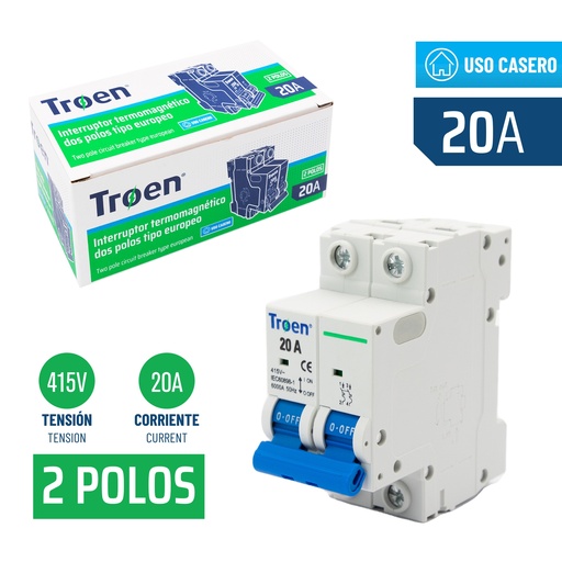 [7-556] [7-556] BREAKER TERMOMAGNETICO 2P x 20 AMP TROEN 7-556
