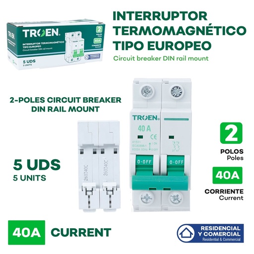[7-557] BREAKER TERMOMAGNETICO 2P x 40 AMP TROEN 7-557