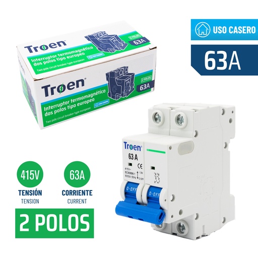 [7-558] BREAKER TERMOMAGNETICO 2P x 63 AMP TROEN 7-558