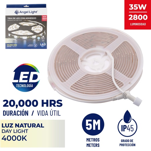 [7-563] CINTA LED LUZ NATURAL 5 MTS x 35W IP45 C/ADHESIVO ANGEL L 7-563
