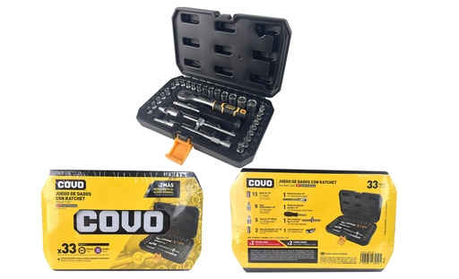 [7-571] JUEGO DADOS C/RACHET 1/4" 33PCS COVO 7-571 (DESC)