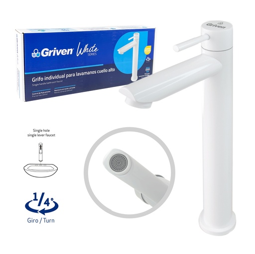 [7-573] LLAVE LAVAMANO ALTA INDIVIDUAL GRIVEN WHITE 7-573