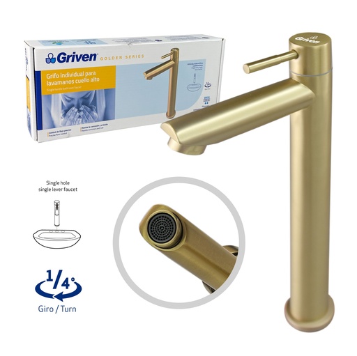 [7-578] LLAVE LAVAMANO ALTA INDIVIDUAL GRIVEN GOLD 7-578