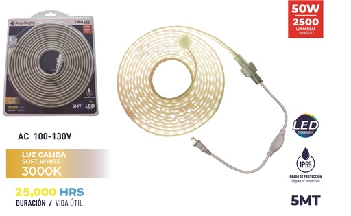 [7-583] CINTA LED LUZ CALIDA 5 MTS x 50W IP65 C/CONECT ANGEL L 7-583