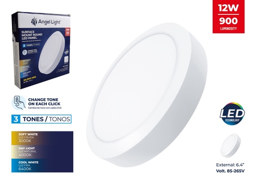 [7-608] PANEL LED SUPER BLANC RED 12W 3 TONOS ANGEL LIGHT 7-608