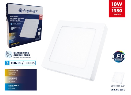 [7-612] PANEL LED SUPER BLANC CUAD 18W 3 TONOS ANGEL LIGHT 7-612