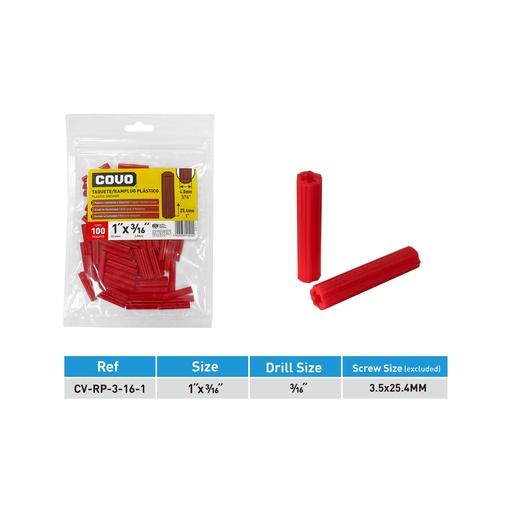 [7-637] RAMPLUG ROJO 3/16 x 100 PCS COVO 7-637