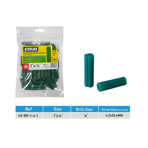 [7-639] RAMPLUG VERDE 1/4 x 100 PCS COVO 7-639