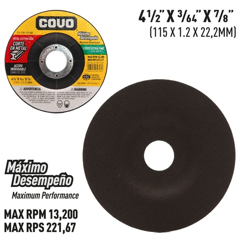 [7-708] DISCO C/METAL EXTRA FINO 4 1/2" x 3/64" COVO (CONCOVO) 7-708
