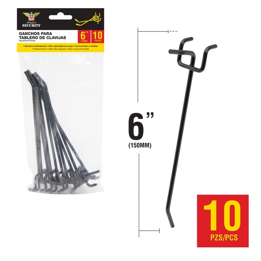 [7-792] GANCHO NEGRO P/COLGAR 150MM x 10 UNID SECURITY 7-792