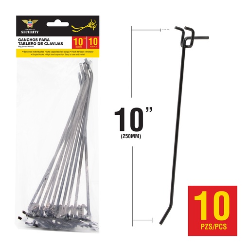 [7-794] GANCHO NEGRO P/COLGAR 250MM x 10 UNID SECURITY 7-794