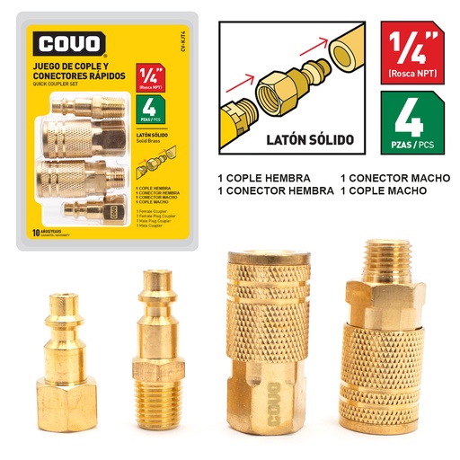 [7-799] ACOPLES P/COMPRESOR 4 PIEZAS BRONCE COVO 7-799