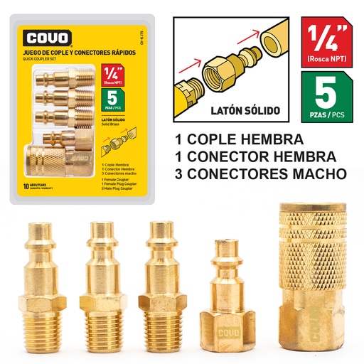 [7-800] [7-800] ACOPLES P/COMPRESOR 5 PCS BRONCE COVO 7-800