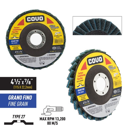 [7-820] DISCO FLAP 4 1/2" GRANO FINO P/ACABADO COVO 7-820 (DESC)