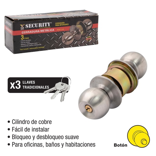 [7-826] CERRADURA DE POMO BOTON PLATA SECURITY 7-826