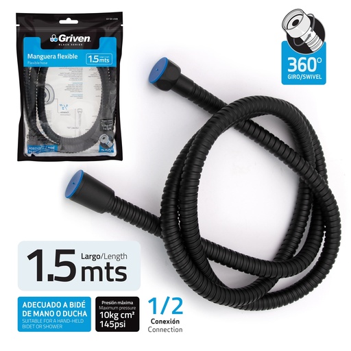 [7-835] MANGUERA P/DUCHA TELEFONO 1.5MTS GRIVEN BLACK 7-835
