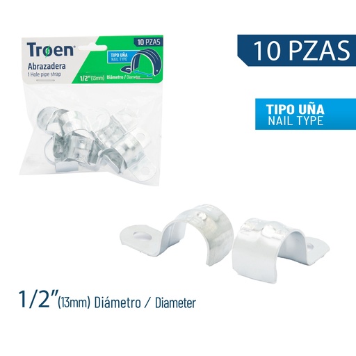 [7-874] ABRAZADERA EMT SENCILLA x 1/2" X 10 UNID TROEN 7-874