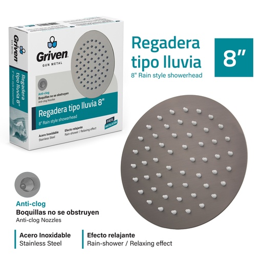 [7-882] REGADERA REDONDA 8" GRIVEN GUN METAL 7-882