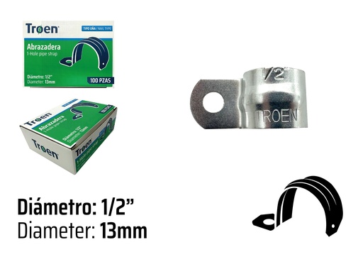 [7-889] ABRAZADERA EMT SENCILLA x 1/2" X 100 UNID TROEN 7-889