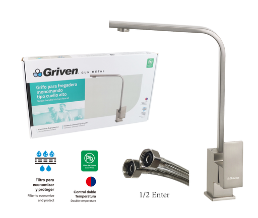 [7-901] LLAVE FREGADERO MONOMANDO GRIVEN GUN METAL 7-901