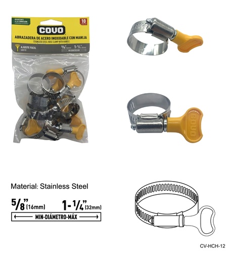 [7-988] ABRAZADERAS C/MANGO 5/8" - 1 1/4" x 10 UNID COVO 7-988